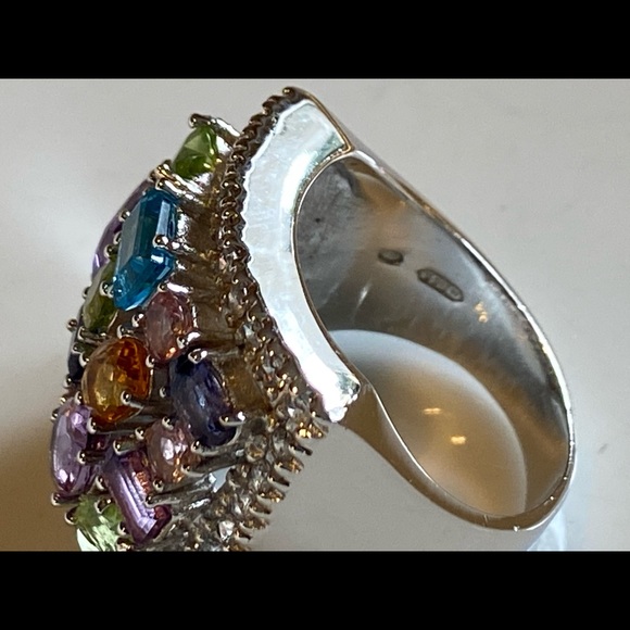 🦋HP🦋 Multigem Sterling 925 silver ring blue topaz, peridot, citrine, amethyst - Picture 14 of 15